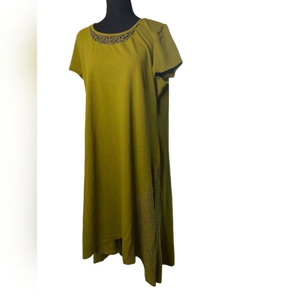 H BY HALSTON OLIVE GREEN DRESS WITH LACE. Sc624-7 - Picture 1 of 13